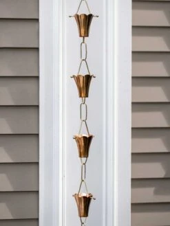 Fluted Flower Pure Copper Rain Chain, 8.5' -Garden Care Shop 8600204 03v