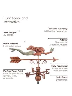 Little Mermaid Copper Weathervane 7 Little Mermaid Copper Weathervane -Garden Care Shop 8600350 01v