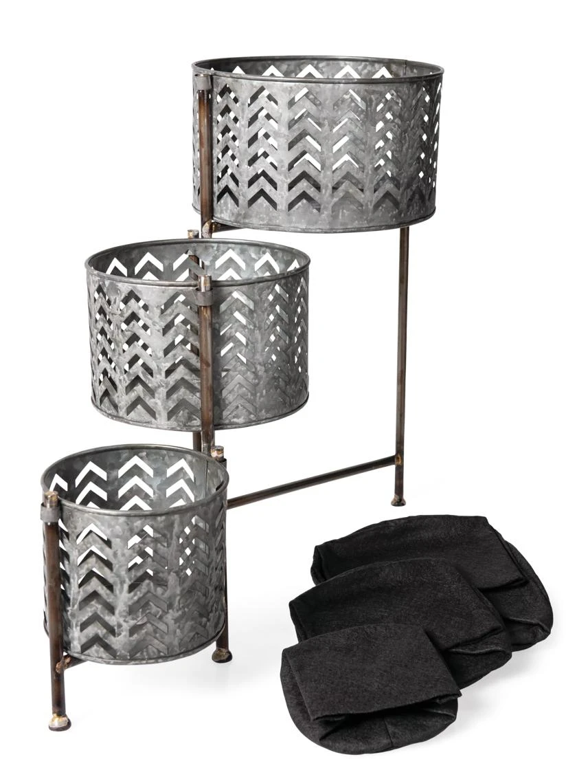 Galvanized Grow Bag Triple Planters With Stand 3 Galvanized Grow Bag Triple Planters With Stand - Image 3