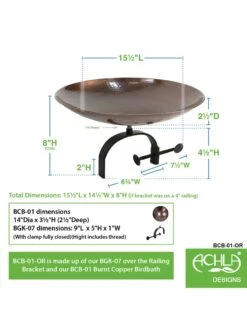 Achla Designs Burnt Copper Birdbath With Over-the-Rail Bracket -Garden Care Shop 8609301 03v