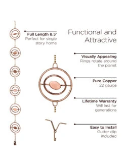 Stellar Copper Rain Chain, 8.5ft -Garden Care Shop 8610093 03v