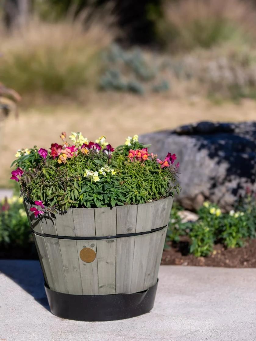 VegTrug® Build-a-Barrel Wooden Planter With Self-Watering Reservoir Tray, 18" 1 VegTrug® Build-a-Barrel Wooden Planter With Self-Watering Reservoir Tray, 18"