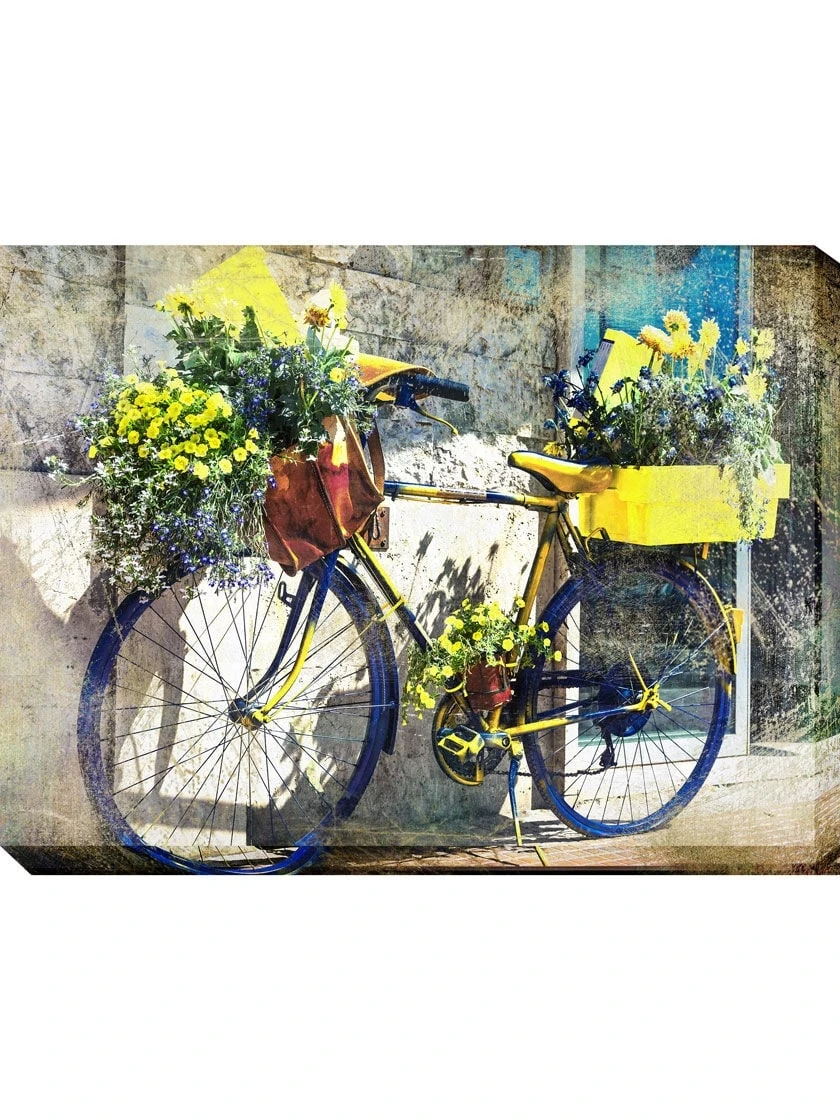 Blue And Yellow Bike Outdoor Wall Art, 1 Blue And Yellow Bike Outdoor Wall Art,