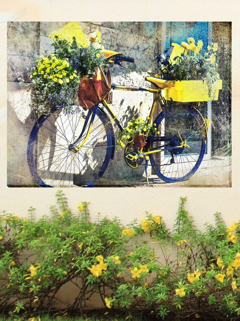 Blue And Yellow Bike Outdoor Wall Art, 2 Blue And Yellow Bike Outdoor Wall Art, - Image 2