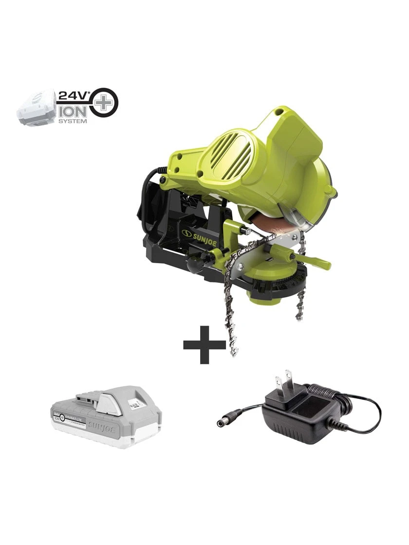 Sun Joe 24V-CSSHRP-LTE 24-Volt ION+ Cordless Mountable Chain Saw Sharpener Kit | W/ 2.0-Ah Battery And Charger 1 Sun Joe 24V-CSSHRP-LTE 24-Volt ION+ Cordless Mountable Chain Saw Sharpener Kit | W/ 2.0-Ah Battery And Charger