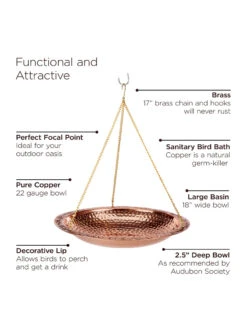 Copper Hanging Birdbath, 18" 7 Copper Hanging Birdbath, 18" -Garden Care Shop 8612268 04v