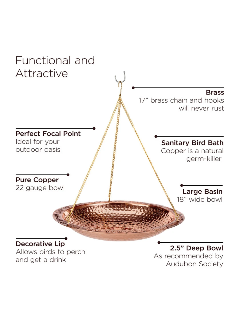 Copper Hanging Birdbath, 18" 4 Copper Hanging Birdbath, 18" - Image 4