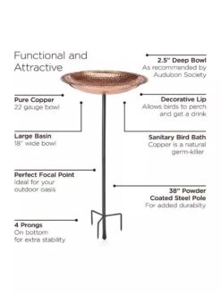 Copper Birdbath, 18" With Stake -Garden Care Shop 8612271 04V
