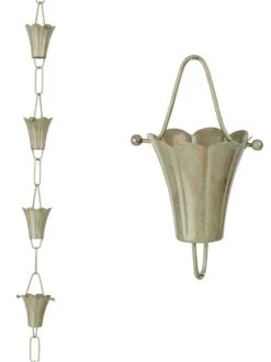 Fluted Flower Pure Copper Rain Chain, 8.5' -Garden Care Shop 8612742 02v