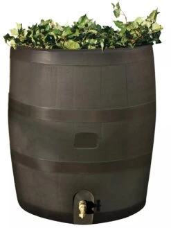 Round Rain Barrel With Planter, 35 Gallons -Garden Care Shop 8612856WALNT 01V tif